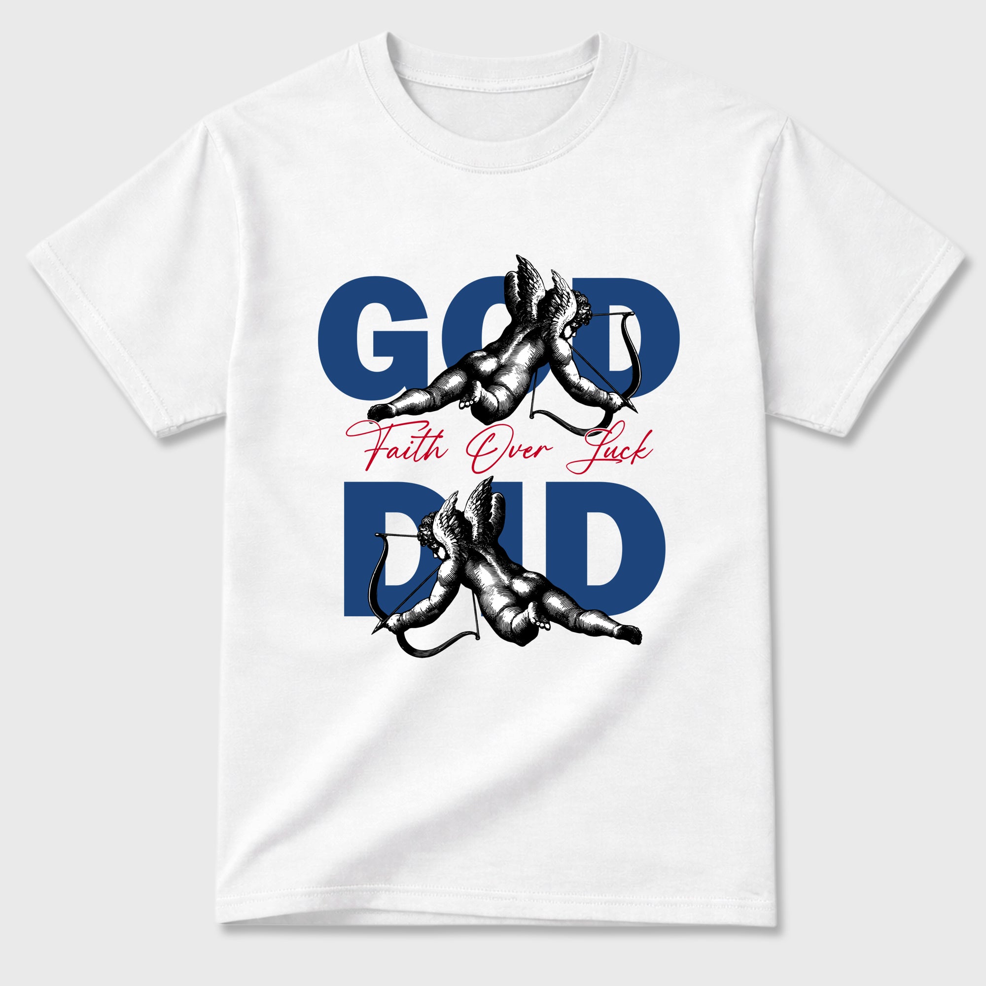 God Did Graphic T-Shirt featuring original streetwear artwork designed to match the Air Jordan 3 True Blue. White 2 Graphic T-Shirt.