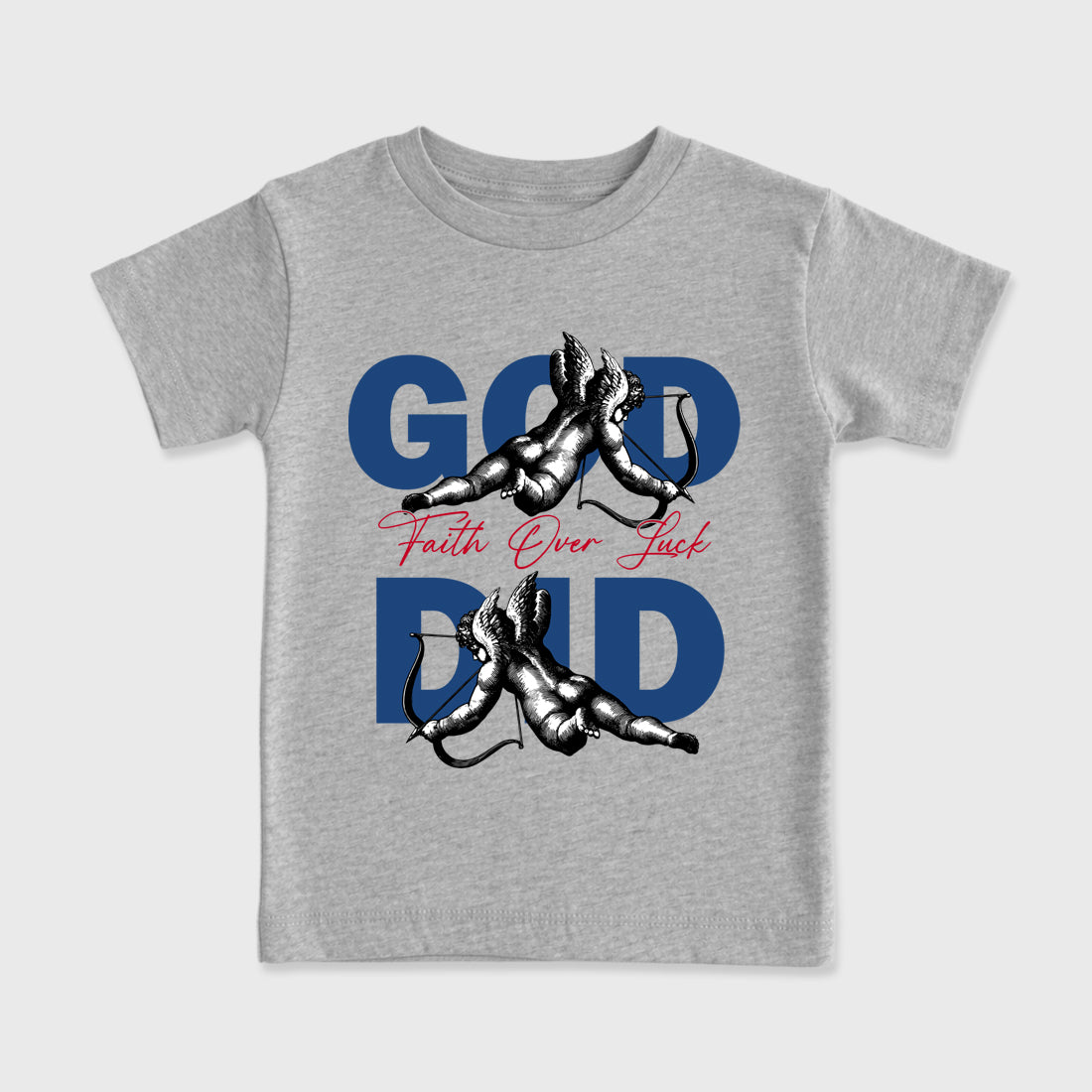 God Did Baby & Kids Graphic T-Shirt featuring original artwork designed to match the Air Jordan 3 True Blue. Heather Grey 2 Kids Graphic Tee.