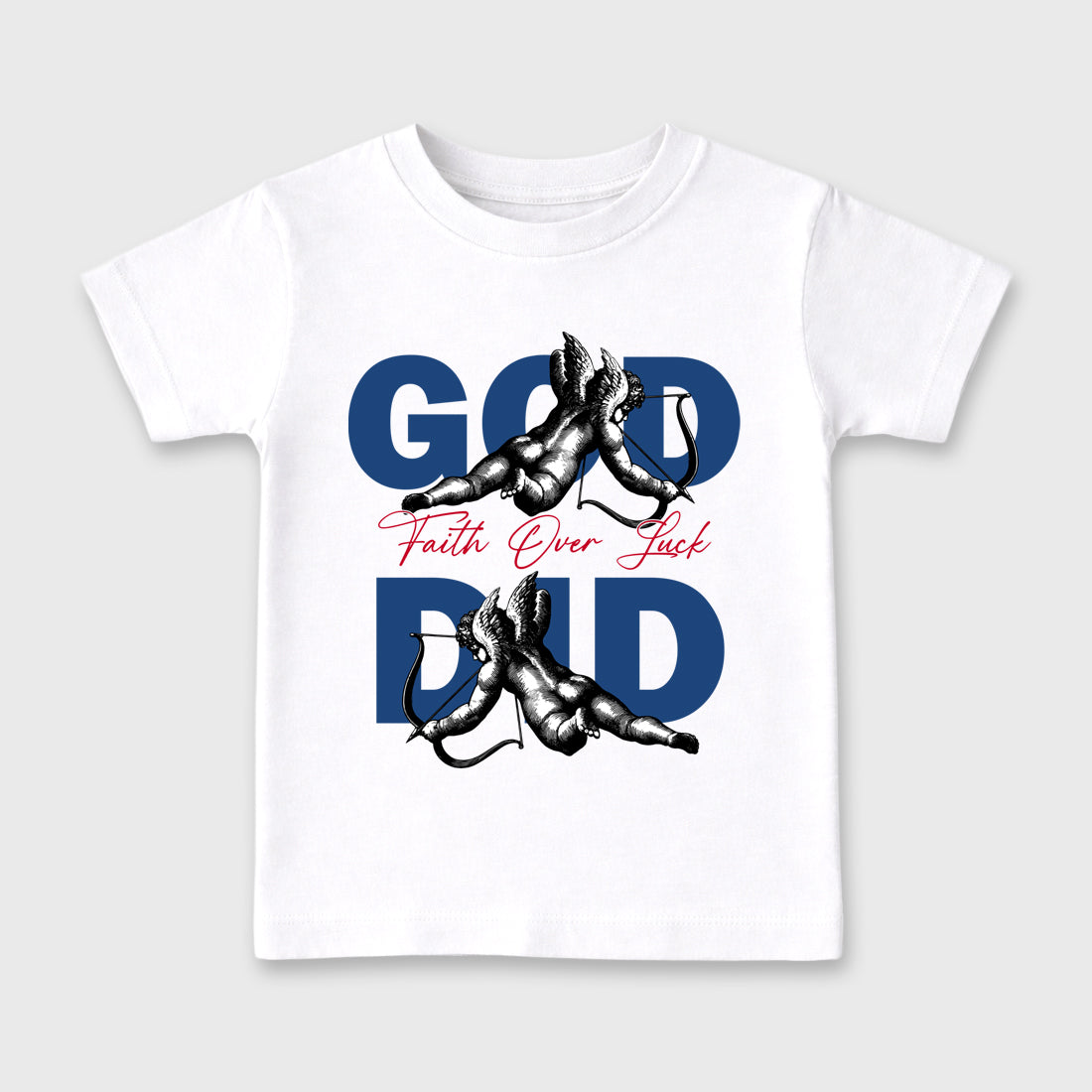 God Did Baby & Kids Graphic T-Shirt featuring original artwork designed to match the Air Jordan 3 True Blue. White 2 Kids Graphic Tee.