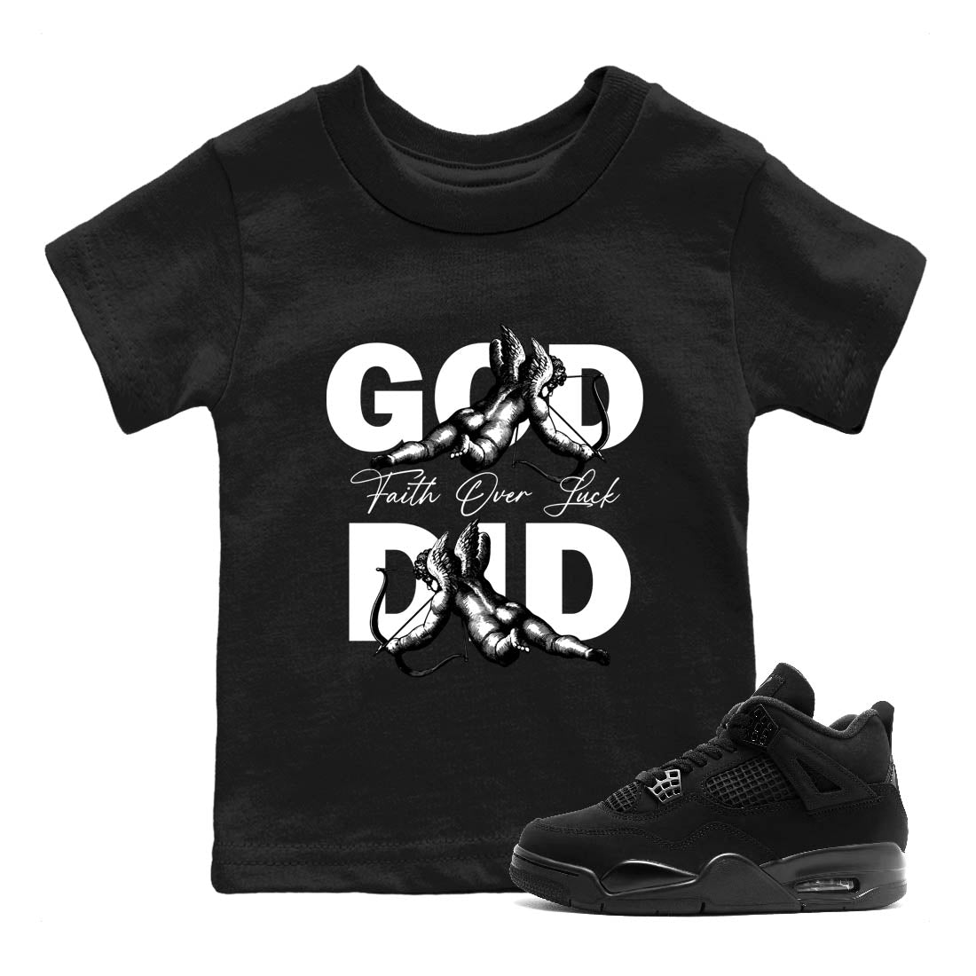 Best Sneakerfit graphic tee – Sneaker Tees To Match Air Jordan 4 Retro Black Cat Sneakers – God Did Kids T-Shirt Black 1