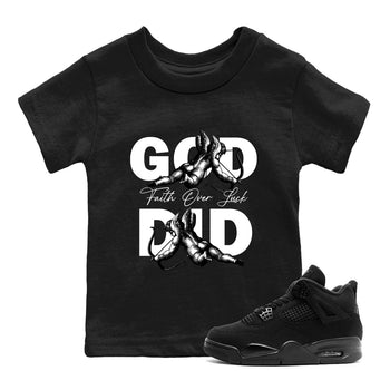 Best Sneakerfit graphic tee – Sneaker Tees To Match Air Jordan 4 Retro Black Cat Sneakers – God Did Kids T-Shirt Black 1