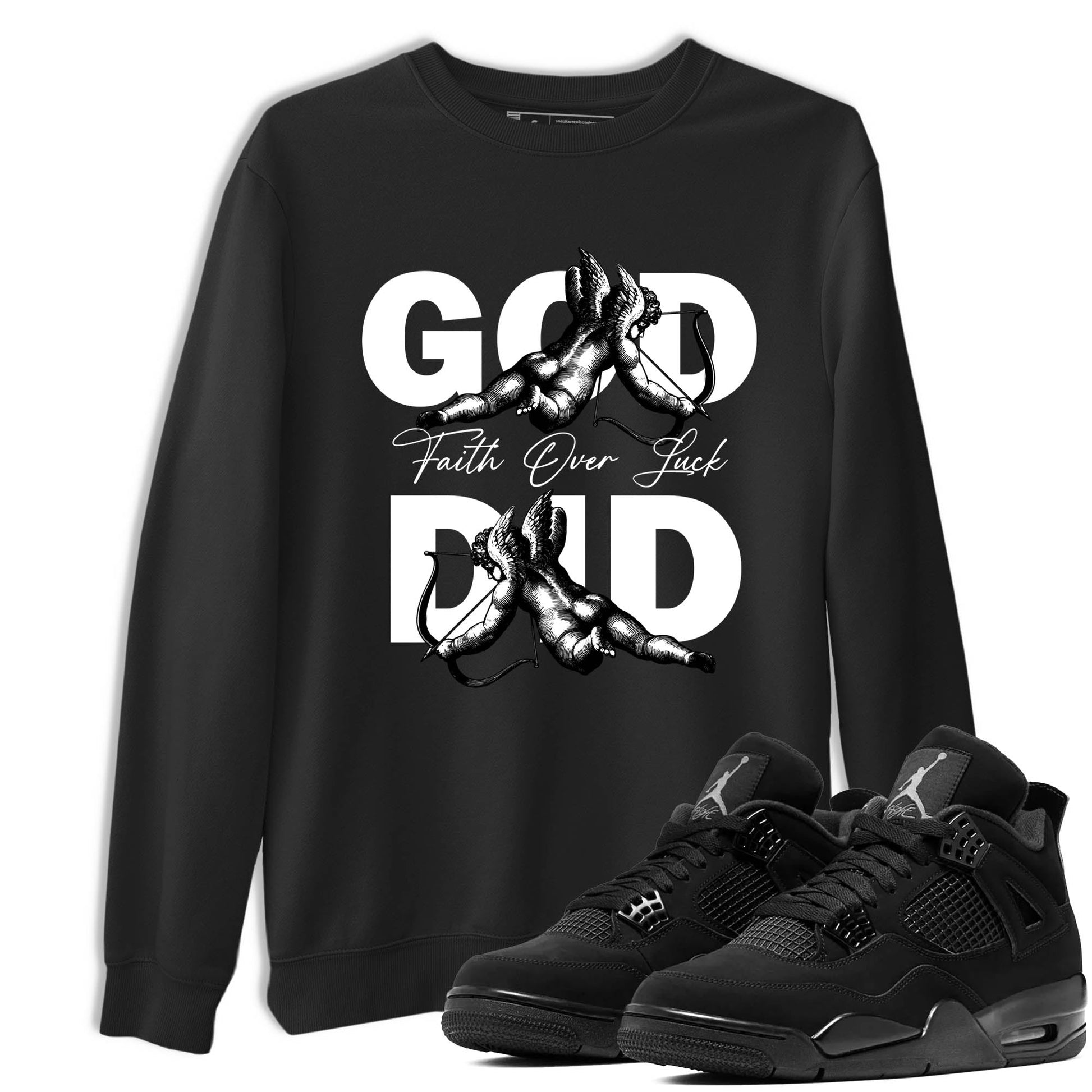 Sneaker Threads – Sneaker Tees To Match Air Jordan 4 Black Cat – God Did Graphic Tee Black 1. Perfect for Jordan releases 2025 colorways.
