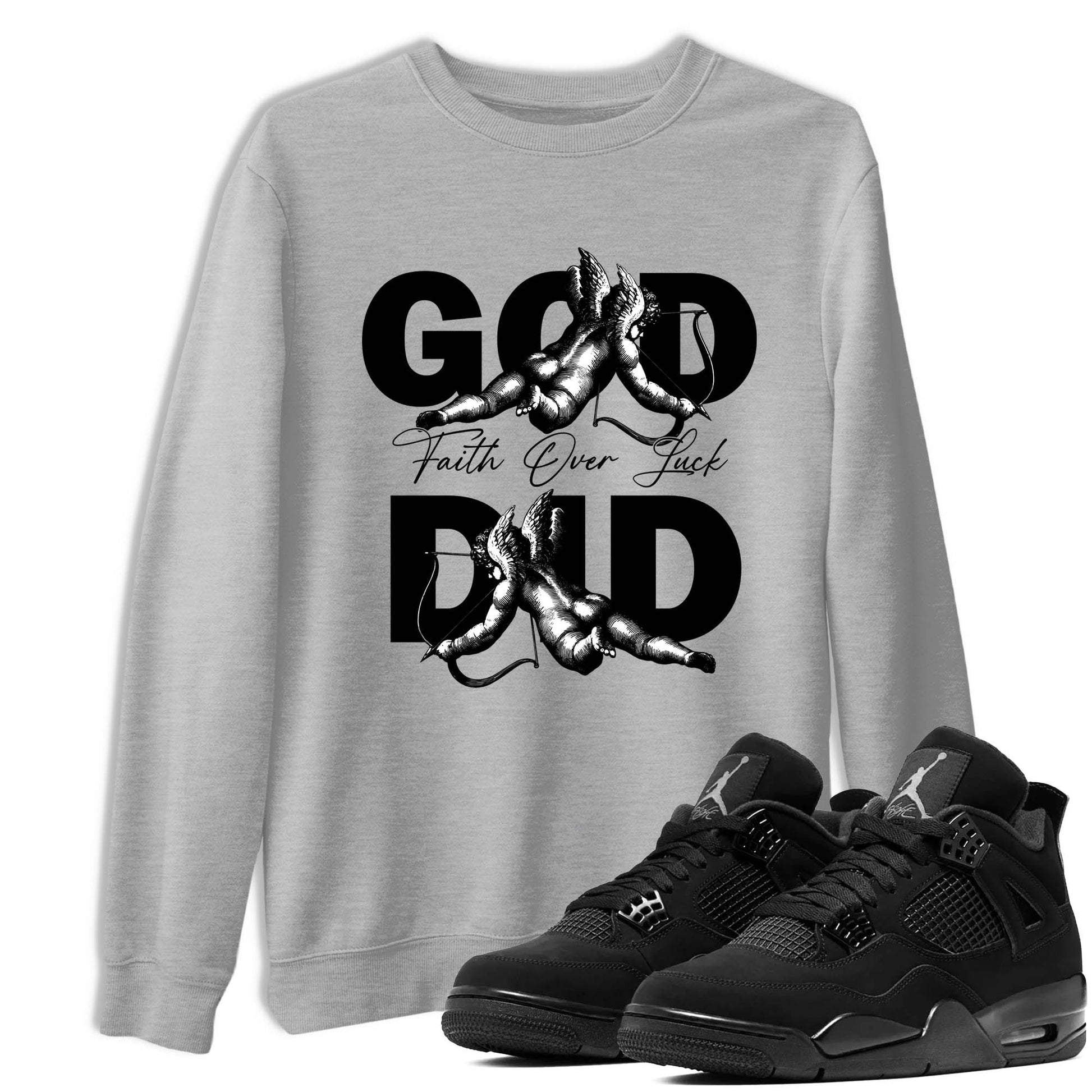 Sneaker Threads – Sneaker Tees To Match Air Jordan 4 Black Cat – God Did Graphic Tee Heather Grey 1. Perfect for Jordan releases 2025 colorways.