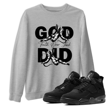 Sneaker Threads – Sneaker Tees To Match Air Jordan 4 Black Cat – God Did Graphic Tee Heather Grey 1. Perfect for Jordan releases 2025 colorways.