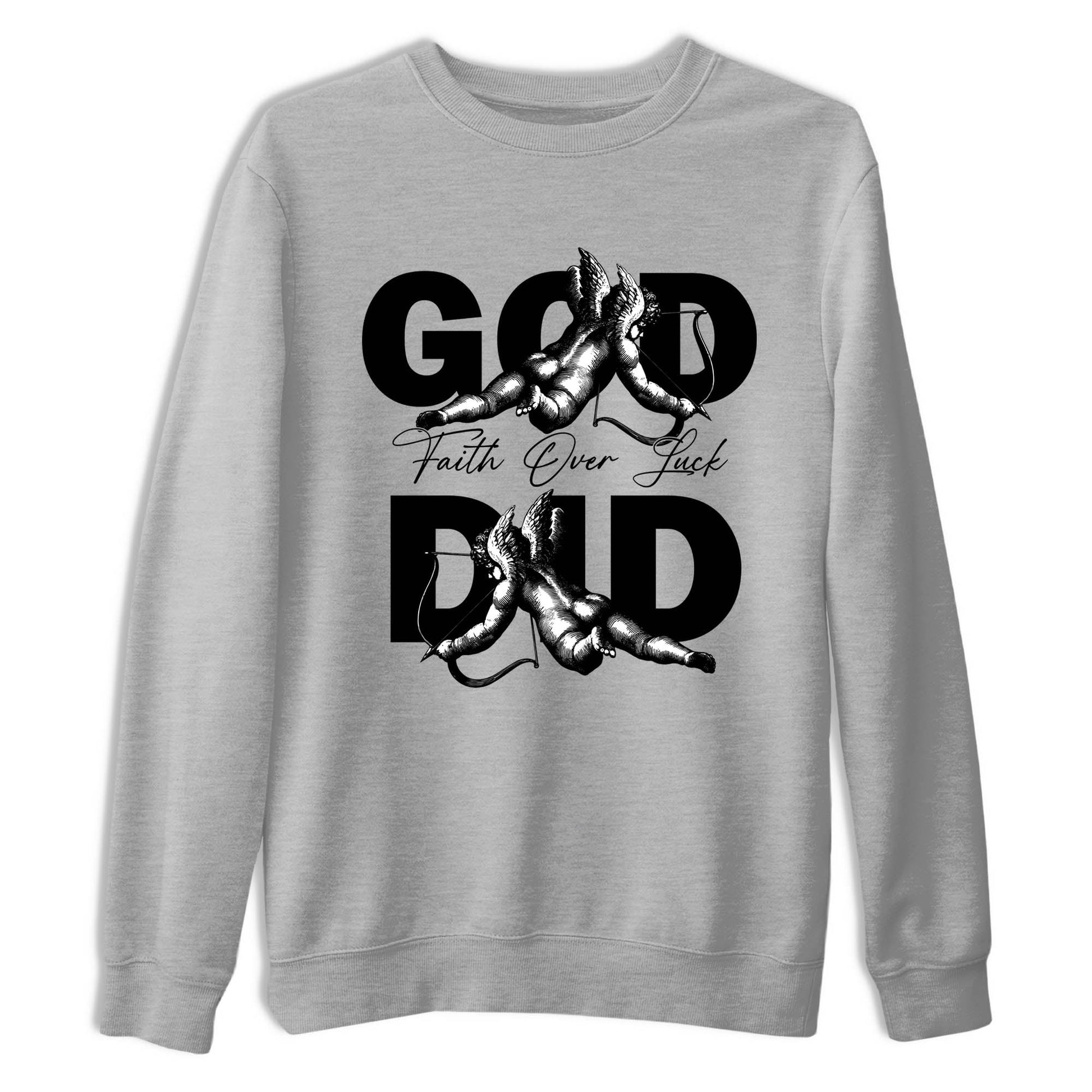 Sneaker Threads – Sneaker Tees To Match Air Jordan 4 Black Cat – God Did Graphic Tee Heather Grey 2. Perfect for Jordan releases 2025 colorways.