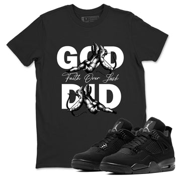 Sneaker Threads – Sneaker Tees To Match Air Jordan 4 Black Cat – God Did Graphic Tee Black 1. Perfect for Jordan releases 2025 colorways.