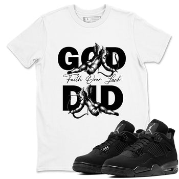 Sneaker Threads – Sneaker Tees To Match Air Jordan 4 Black Cat – God Did Graphic Tee White 1. Perfect for Jordan releases 2025 colorways.