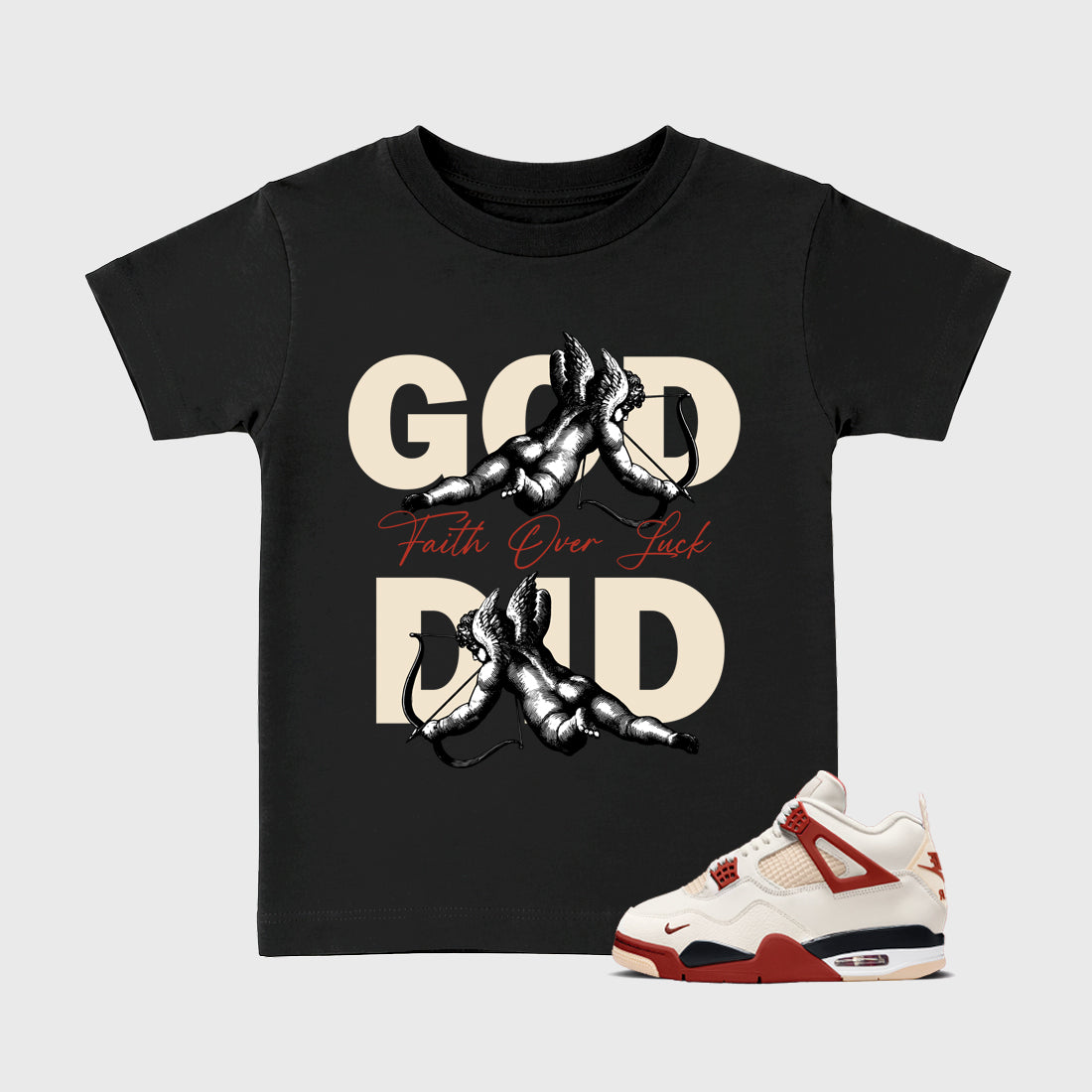 Perfect Sneakerhead Fashion Outfits – Sneaker Tees To Match Air Jordan 4 Brick After Brick Shoes – God Did Kids Graphic T-Shirt Black 1