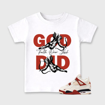 Perfect Sneakerhead Fashion Outfits – Sneaker Tees To Match Air Jordan 4 Brick After Brick Shoes – God Did Kids Graphic T-Shirt White 1