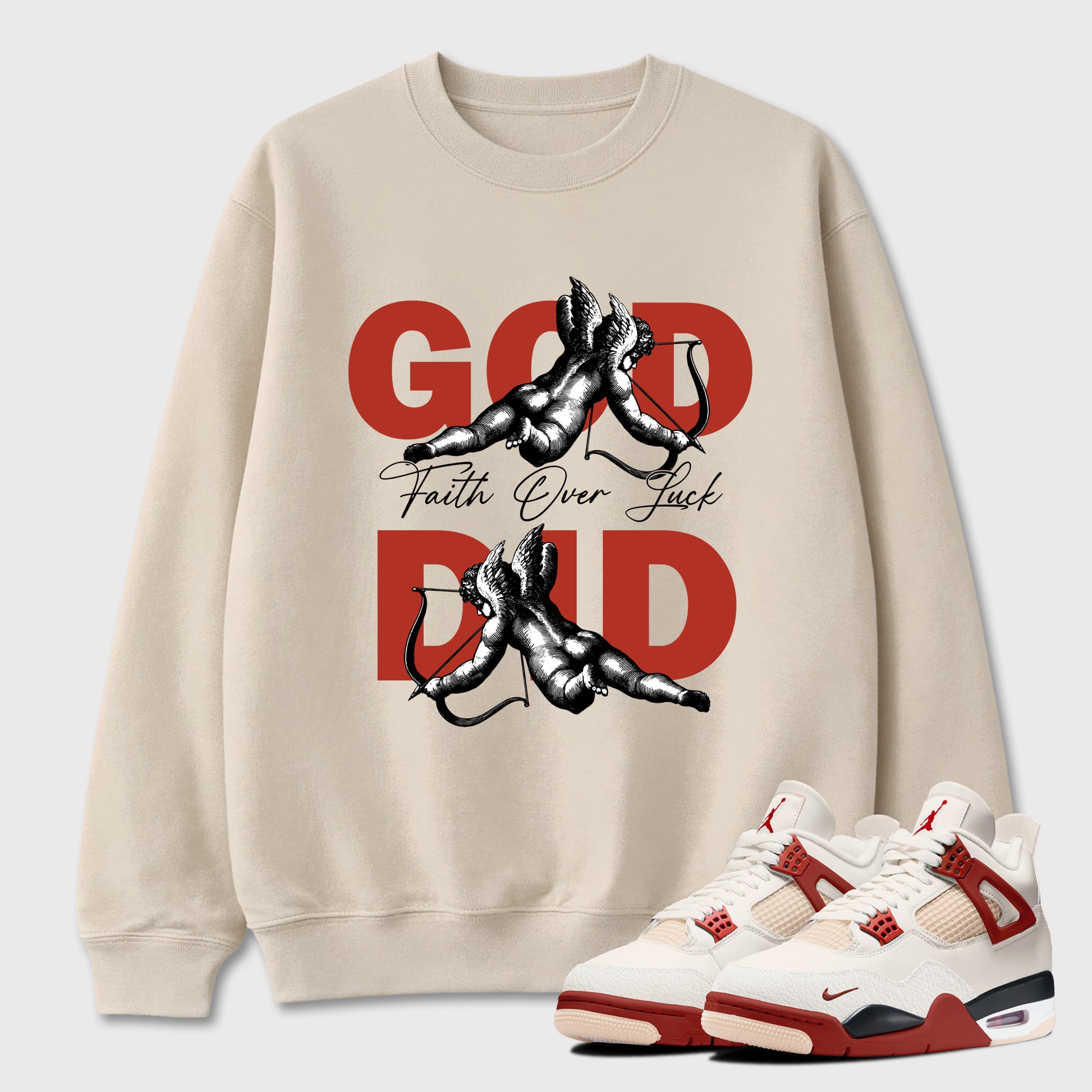Perfect Sneakerhead Fashion Outfits – Sneaker Tees To Match Air Jordan 4 Brick After Brick Shoes – God Did Graphic Tee Natural 1