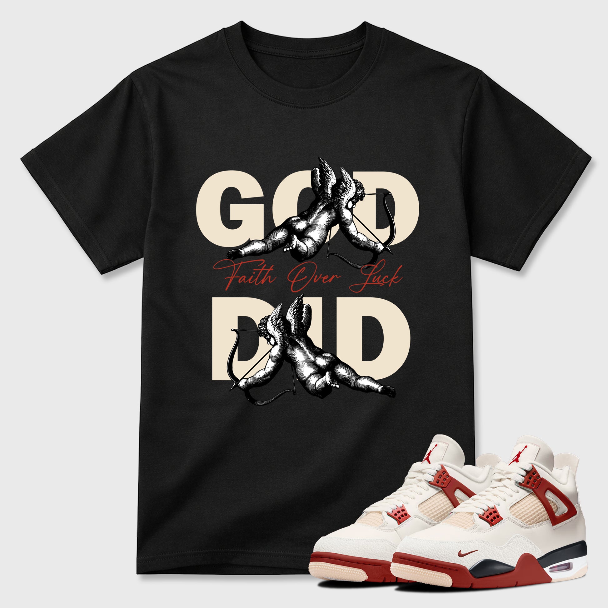 Perfect Sneakerhead Fashion Outfits – Sneaker Tees To Match Air Jordan 4 Brick After Brick Shoes – God Did Graphic Tee Black 1