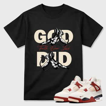 Perfect Sneakerhead Fashion Outfits – Sneaker Tees To Match Air Jordan 4 Brick After Brick Shoes – God Did Graphic Tee Black 1