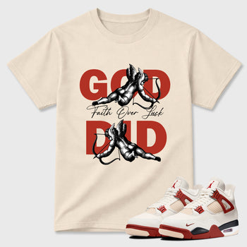 Perfect Sneakerhead Fashion Outfits – Sneaker Tees To Match Air Jordan 4 Brick After Brick Shoes – God Did Graphic Tee Natural 1