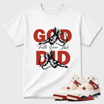 Perfect Sneakerhead Fashion Outfits – Sneaker Tees To Match Air Jordan 4 Brick After Brick Shoes – God Did Graphic Tee White 1