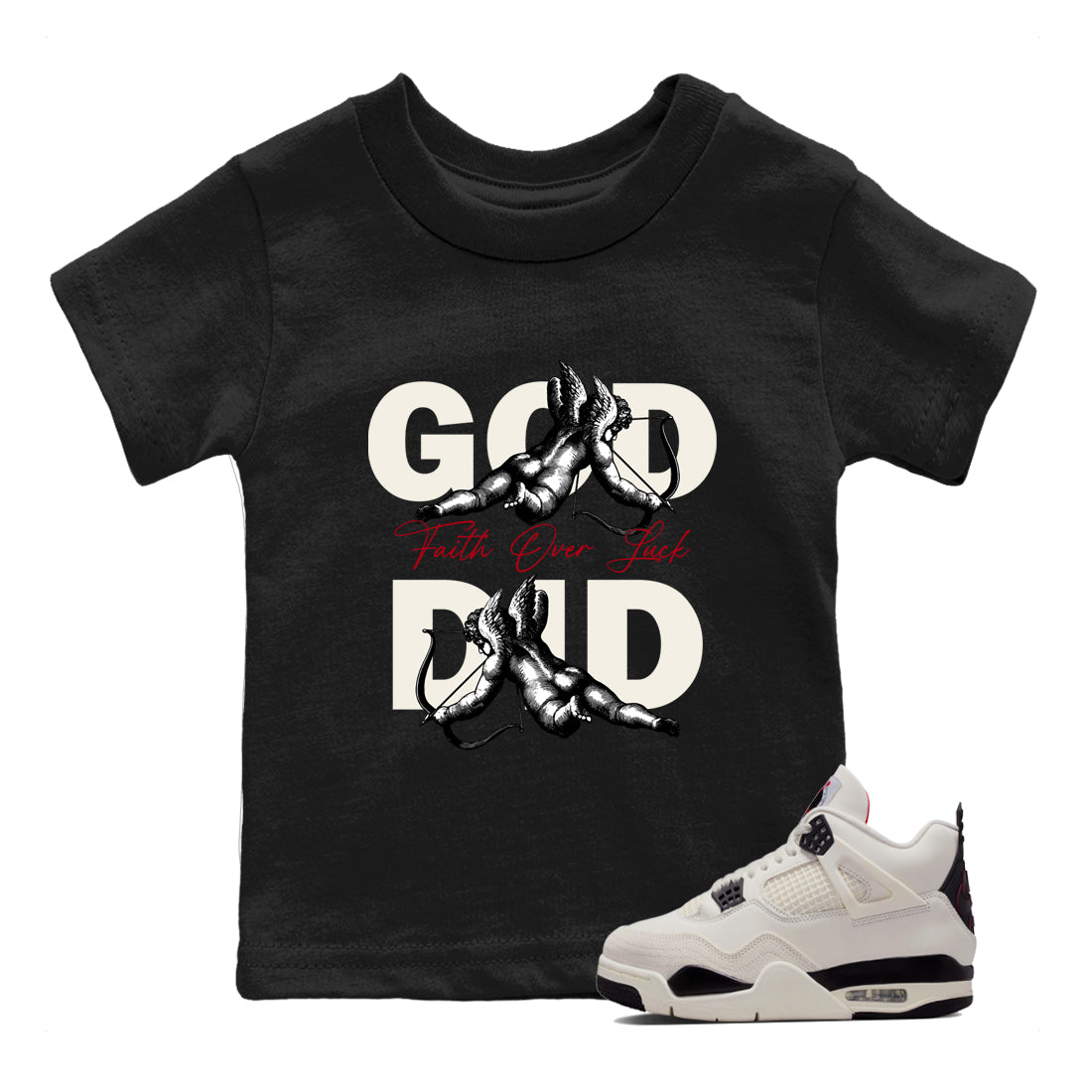 Sneaker match tees – Sneaker Tees To Match Air Jordan 4 Flight Club Shoes – God Did Kids T-Shirt Black 1