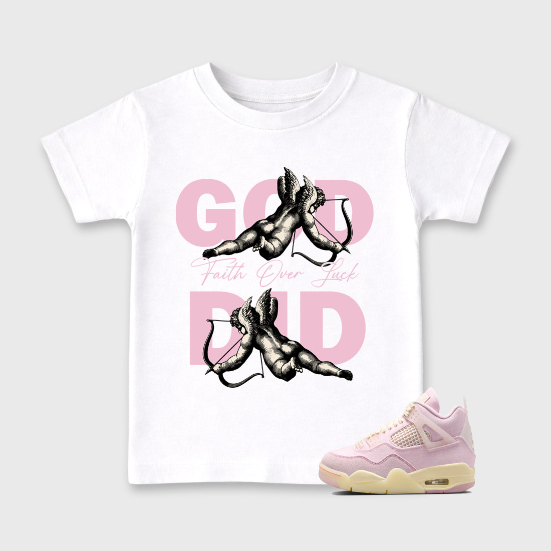 Sneaker match tees – Sneaker Tees To Match Air Jordan 4 Iced Carmine Shoes – God Did Kids T-Shirt White 1