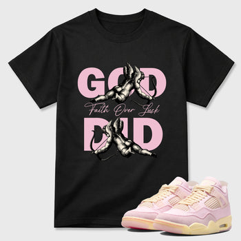 Sneaker match tees – Sneaker Tees To Match Air Jordan 4 Iced Carmine Shoes – God Did Tee Black 1