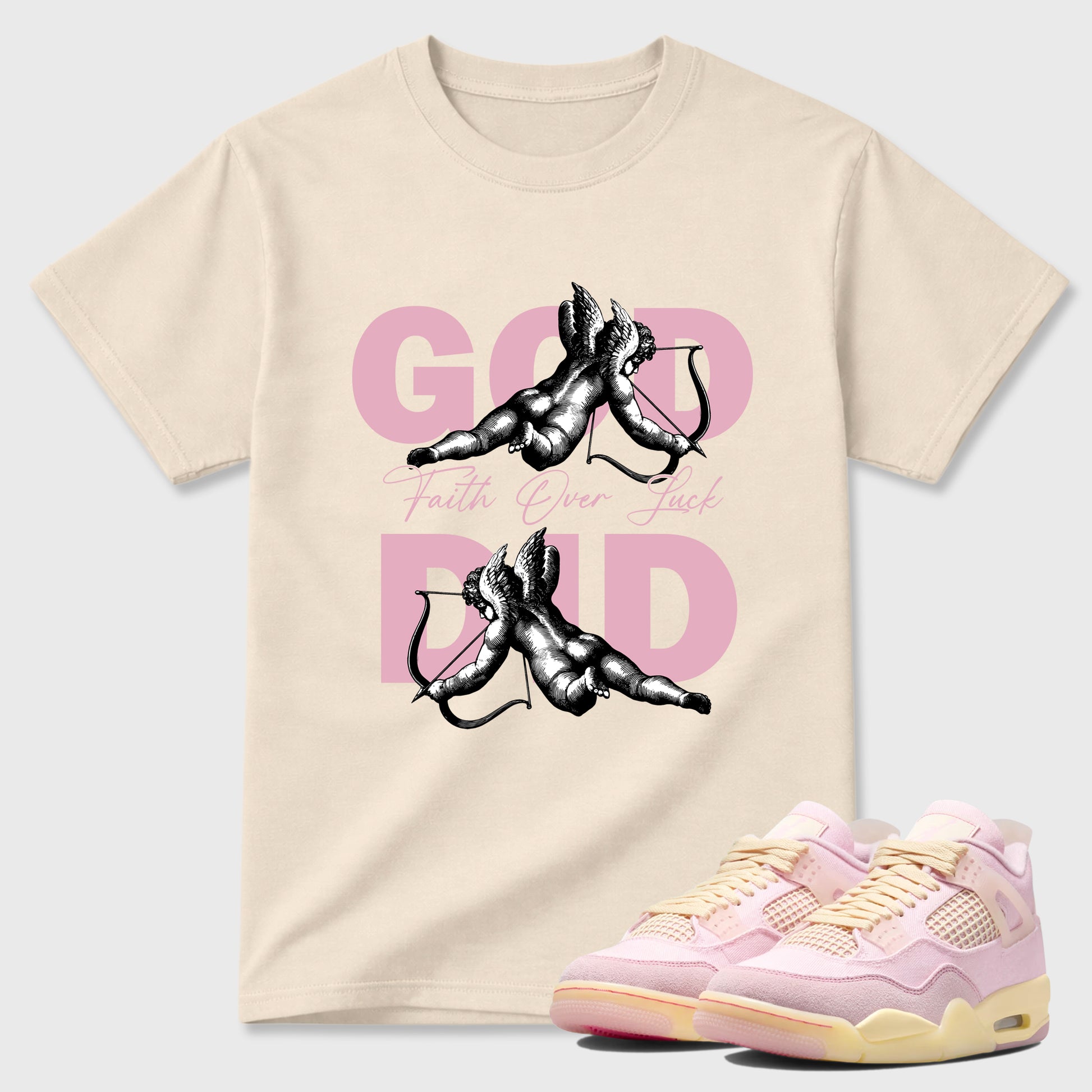 Sneaker match tees – Sneaker Tees To Match Air Jordan 4 Iced Carmine Shoes – God Did Tee Natural 1