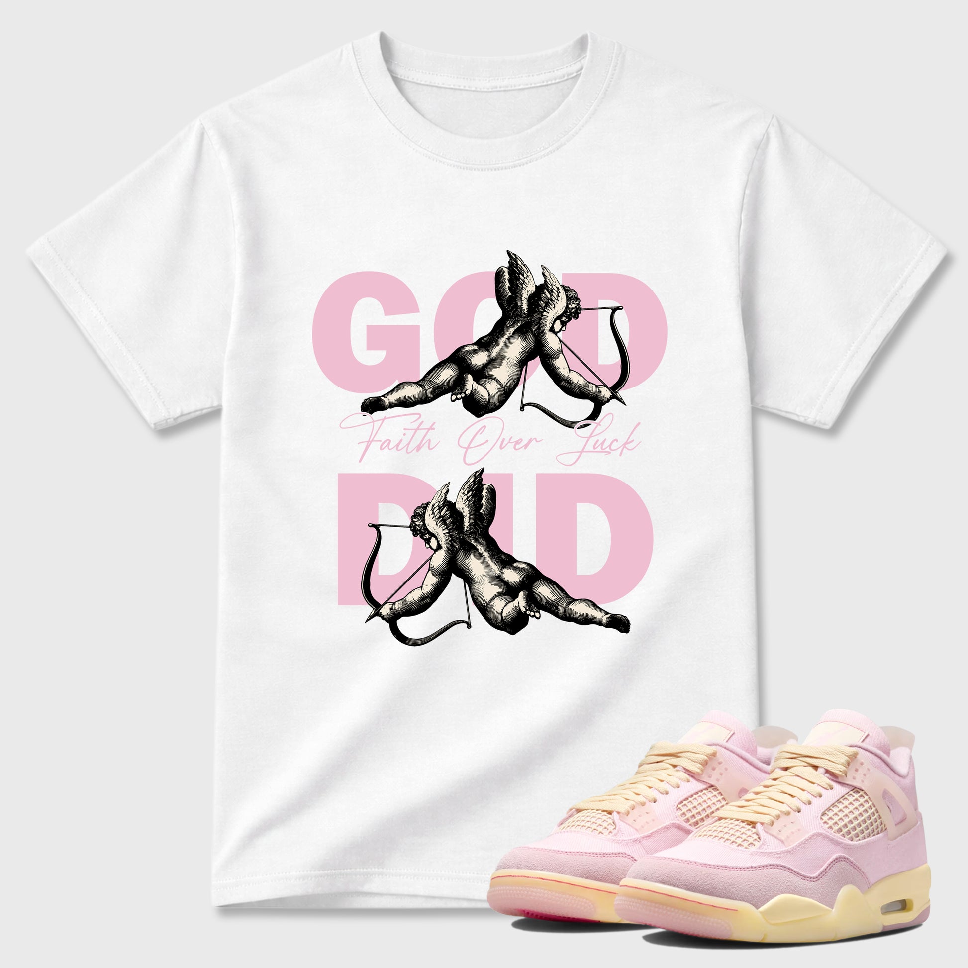 Sneaker match tees – Sneaker Tees To Match Air Jordan 4 Iced Carmine Shoes – God Did Tee White 1
