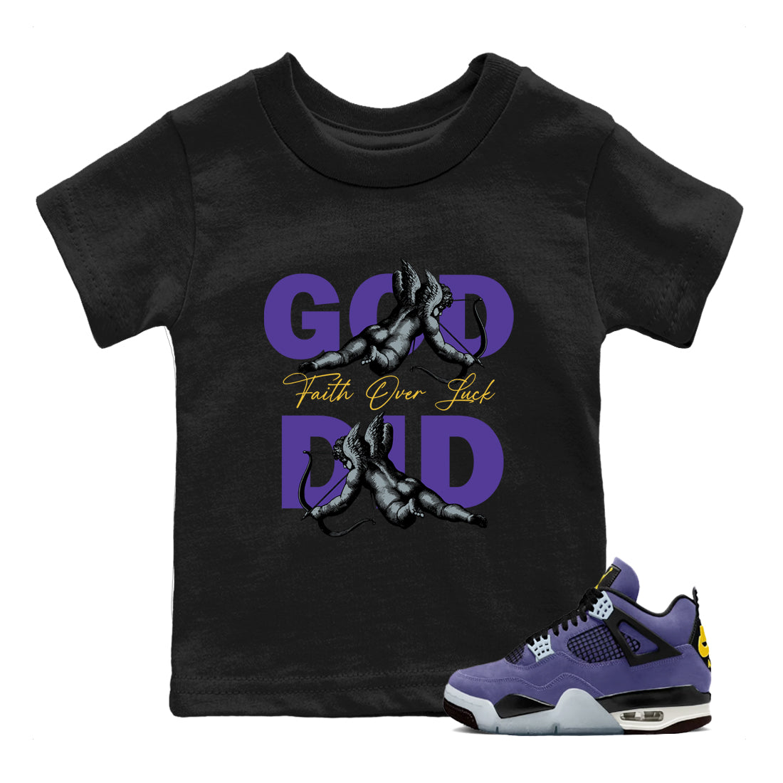 Sneaker match tees – Sneaker Tees To Match Air Jordan 4 Lakeshow Shoes – God Did Kids T-Shirt Black 1