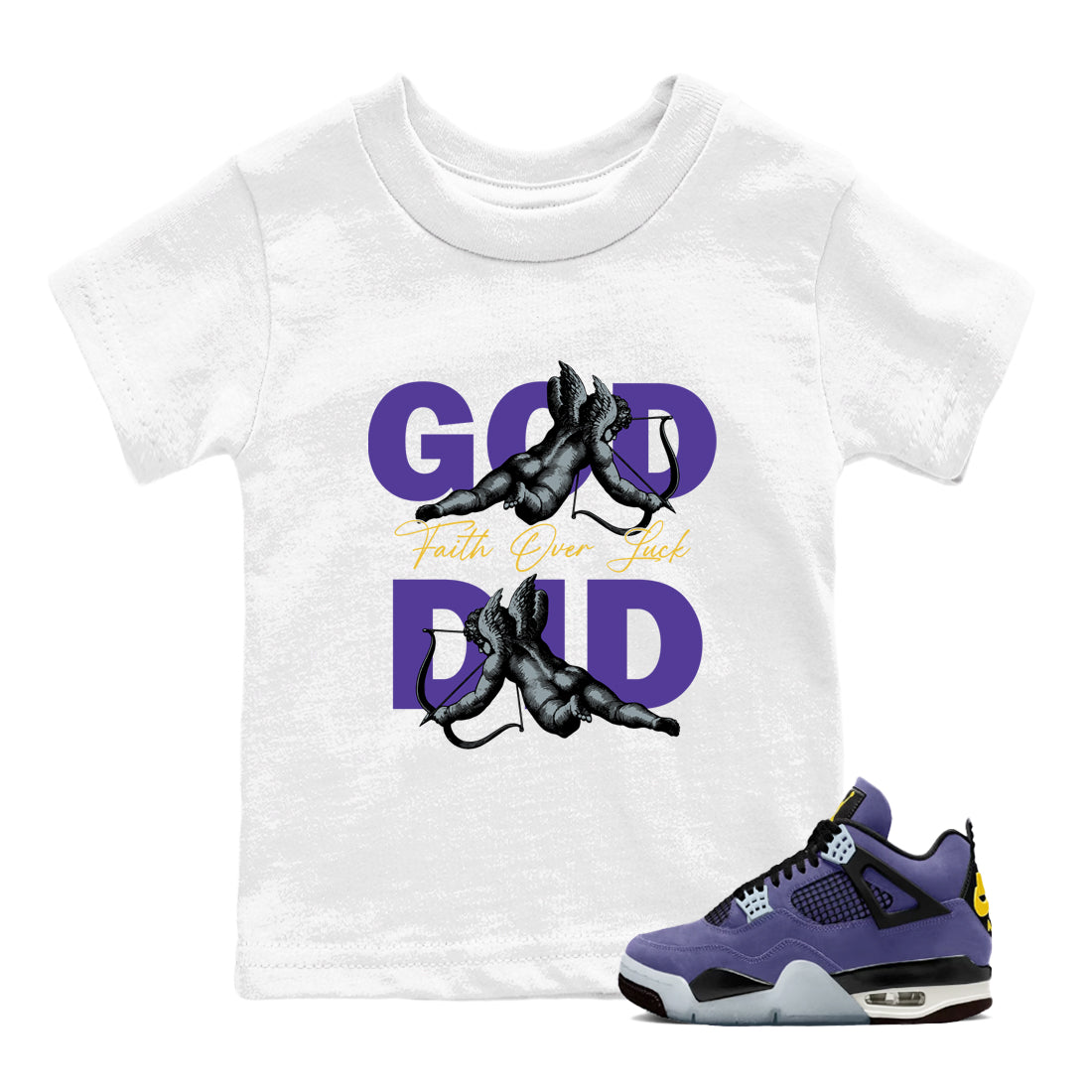 Sneaker match tees – Sneaker Tees To Match Air Jordan 4 Lakeshow Shoes – God Did Kids T-Shirt White 1