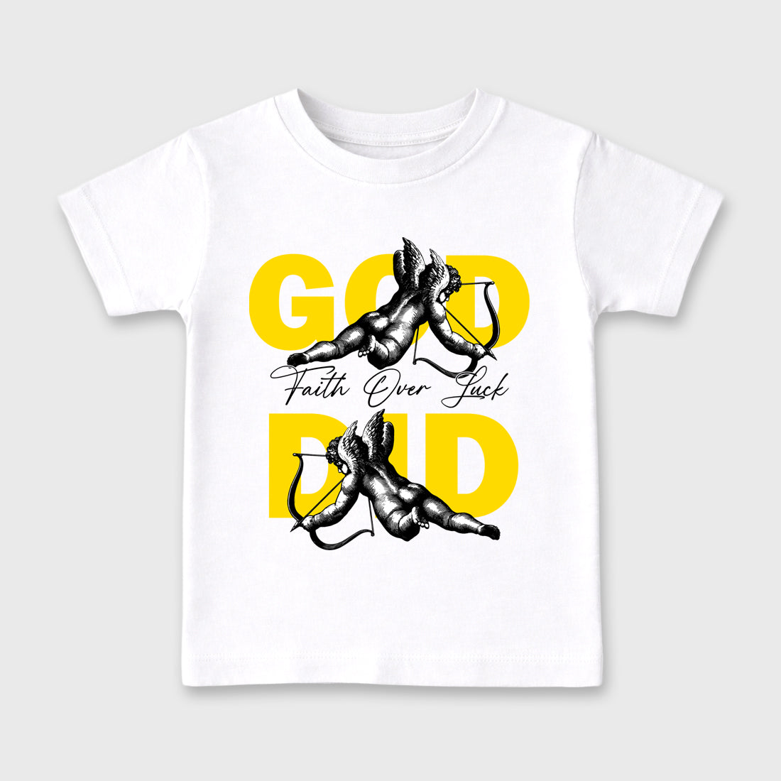 God Did Baby & Kids Graphic T-Shirt featuring original artwork designed to match the Air Jordan 4 Tour Yellow. White 2 Kids Graphic Tee.