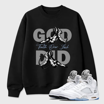 Sneaker match tees – Sneaker Tees To Match Air Jordan 5 White Metallic Shoes – God Did Tee Black 1