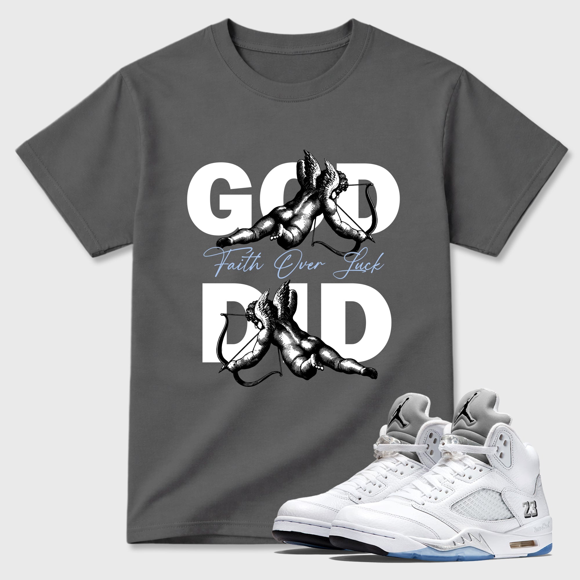 Sneaker match tees – Sneaker Tees To Match Air Jordan 5 White Metallic Shoes – God Did Tee Cool Grey 1