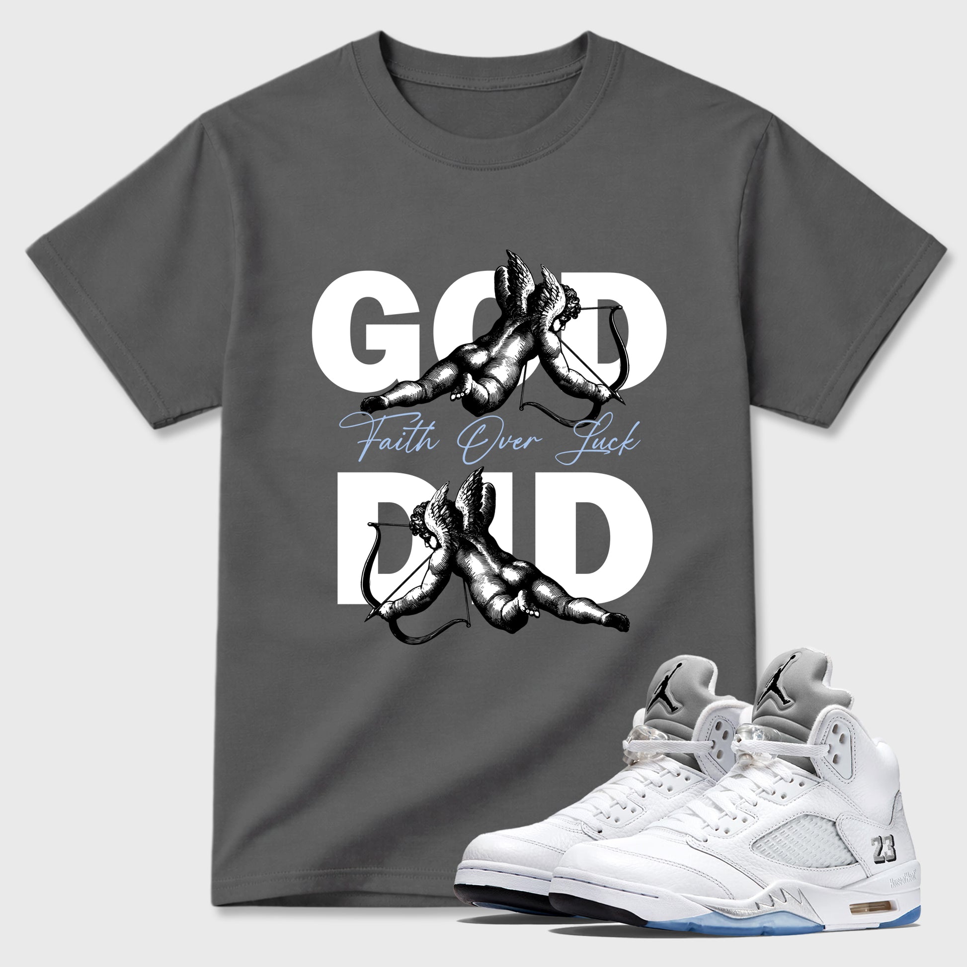 Sneaker match tees – Sneaker Tees To Match Air Jordan 5 White Metallic Shoes – God Did Tee Cool Grey 1