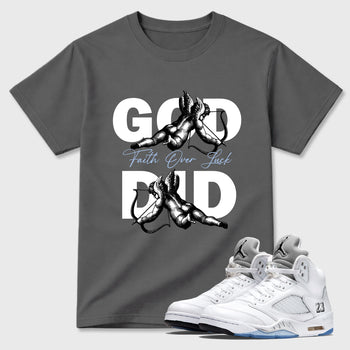 Sneaker match tees – Sneaker Tees To Match Air Jordan 5 White Metallic Shoes – God Did Tee Cool Grey 1