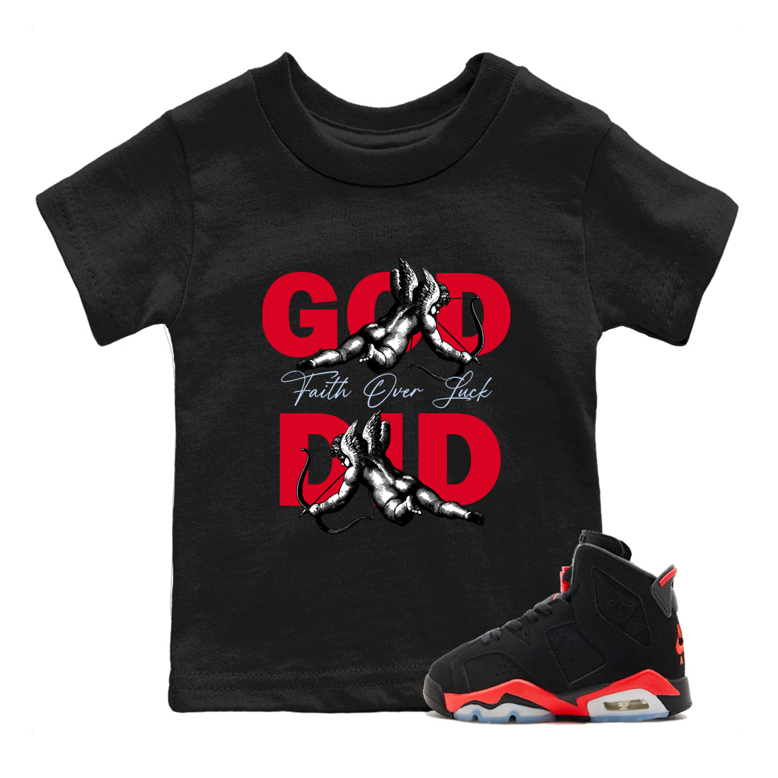 Sneaker match tees – Sneaker Tees To Match Air Jordan 6 Reverse Infrared Shoes – God Did Kids T-Shirt Black 1