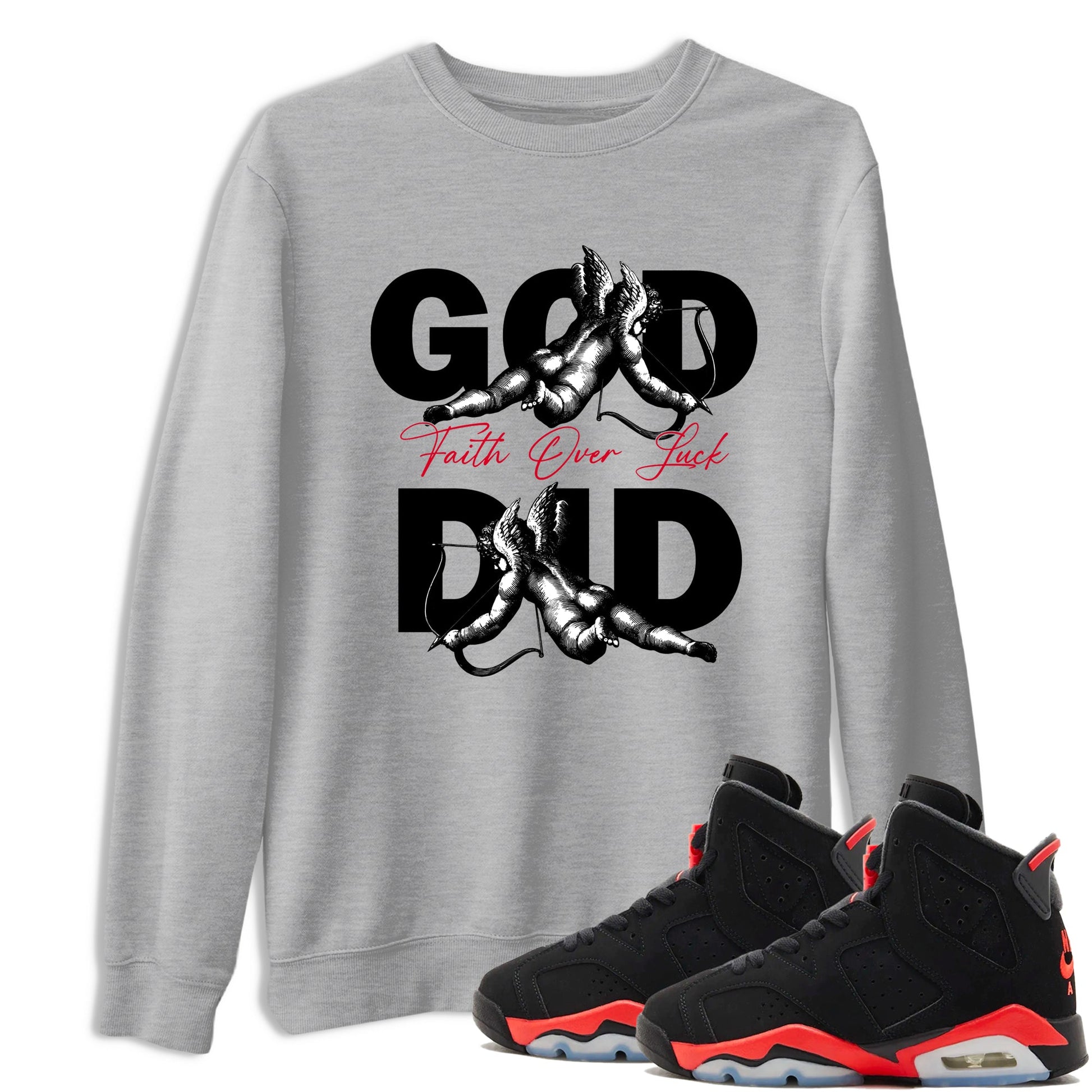 Sneaker match tees – Sneaker Tees To Match Air Jordan 6 Reverse Infrared Shoes – God Did Tee Heather Grey 1