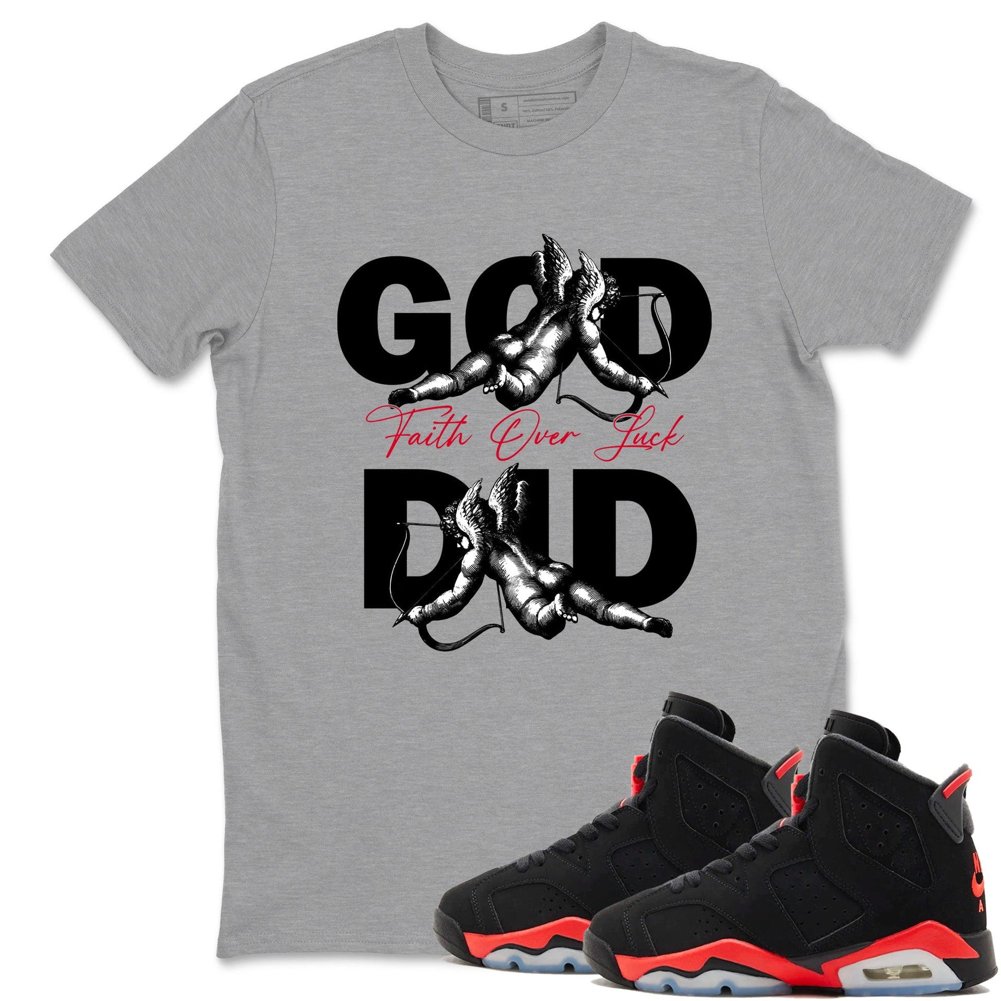Sneaker match tees – Sneaker Tees To Match Air Jordan 6 Reverse Infrared Shoes – God Did Tee Heather Grey 1