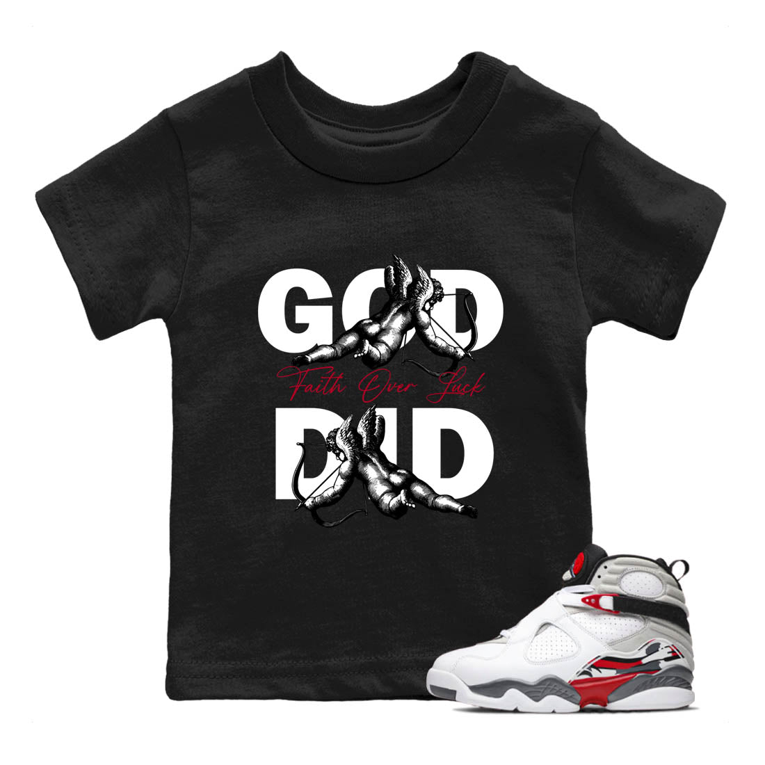 Sneaker Threads – Sneaker Tees To Match Air Jordan 8 Bunny – God Did Youth Graphic Tee Black 1. Perfect for Jordan releases 2025 colorways.