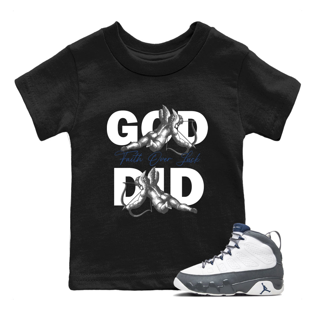 Sneaker match tees – Sneaker Tees To Match Air Jordan 9 Flint Grey Shoes – God Did Kids T-Shirt Black 1