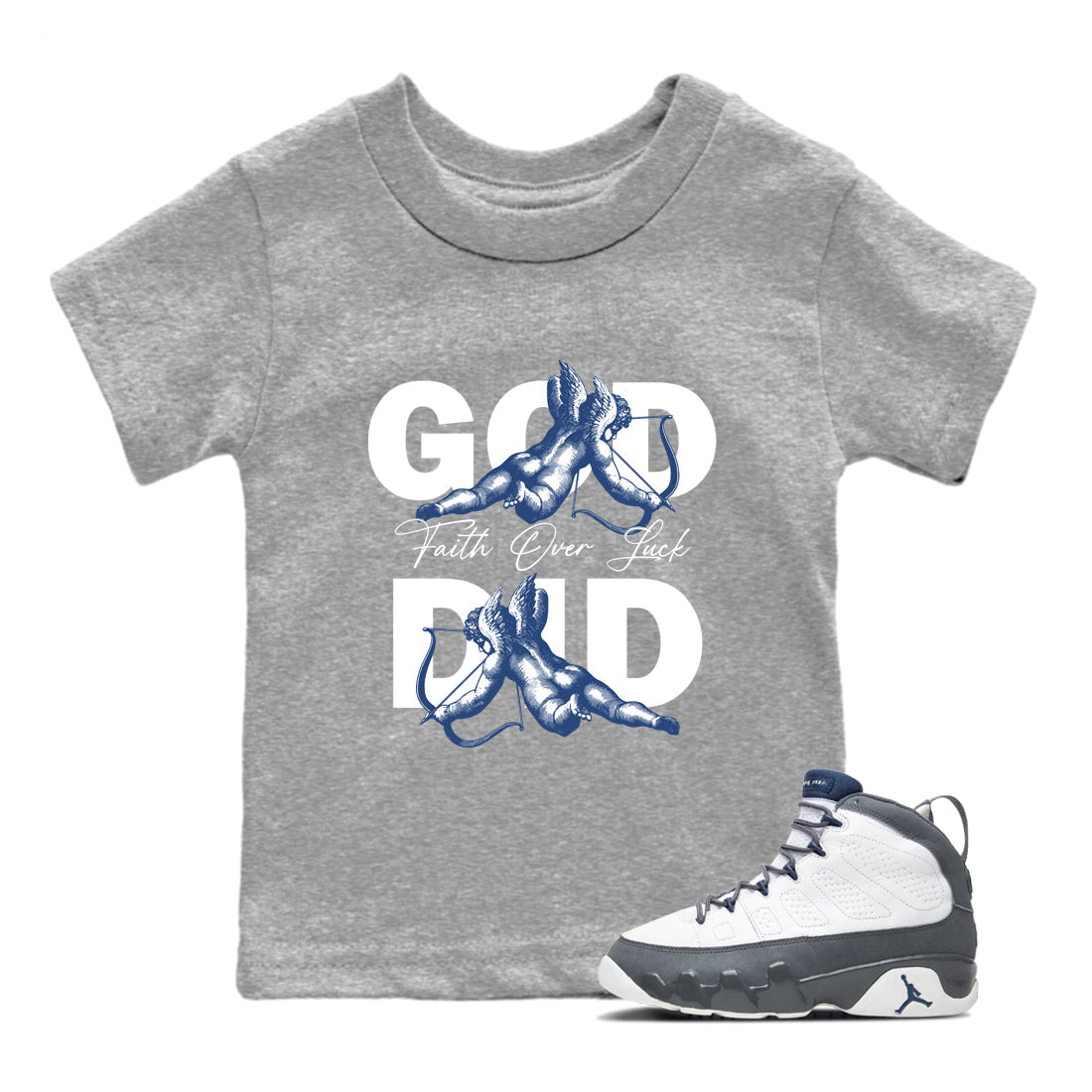 Sneaker match tees – Sneaker Tees To Match Air Jordan 9 Flint Grey Shoes – God Did Kids T-Shirt Heather Grey 1