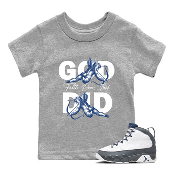 Sneaker match tees – Sneaker Tees To Match Air Jordan 9 Flint Grey Shoes – God Did Kids T-Shirt Heather Grey 1