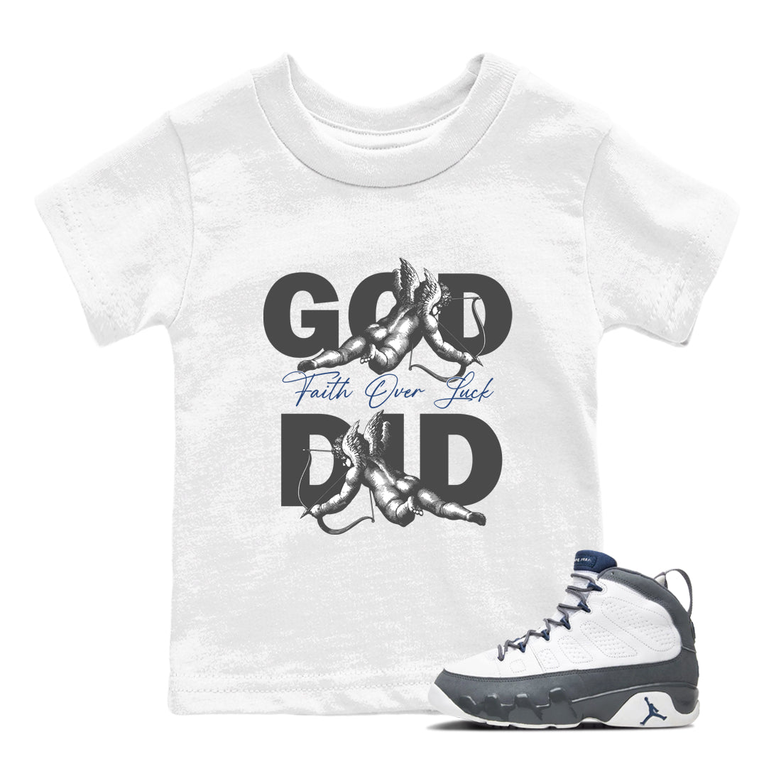 Sneaker match tees – Sneaker Tees To Match Air Jordan 9 Flint Grey Shoes – God Did Kids T-Shirt White 1