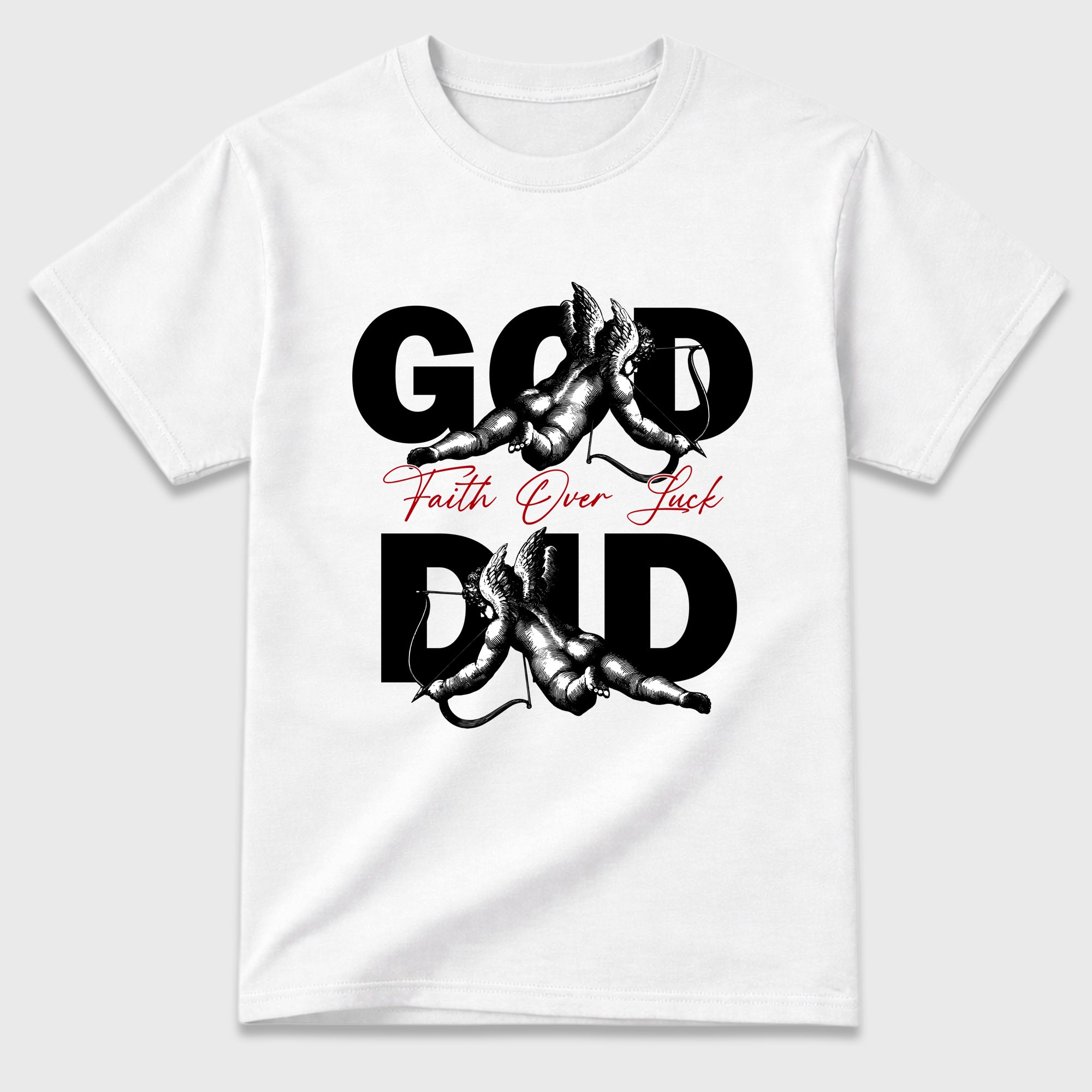 God Did Graphic T-Shirt featuring original streetwear artwork designed to match the Air Jordan 9 True Red. White 2 Graphic T-Shirt.