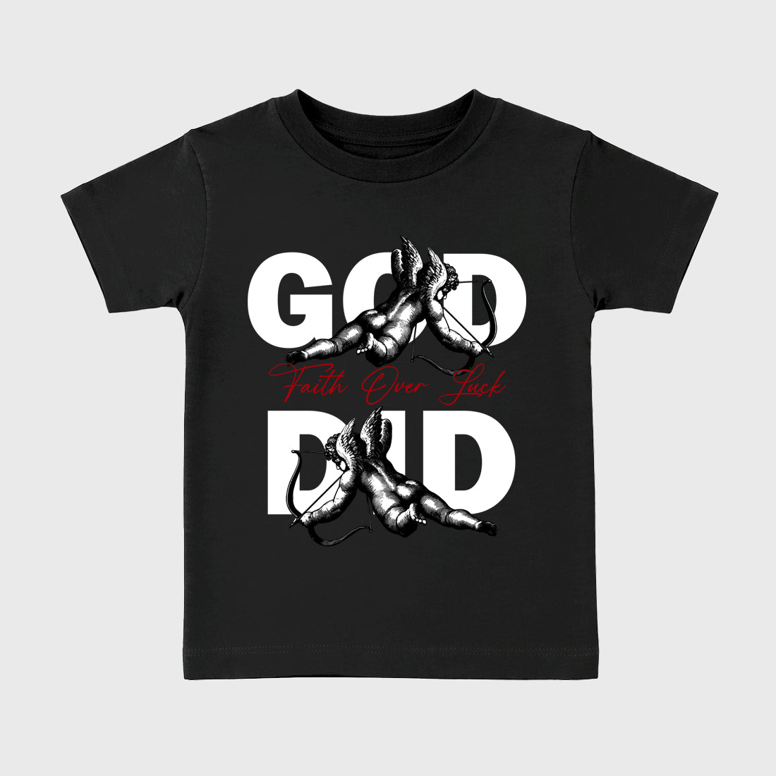 God Did Baby & Kids Graphic T-Shirt featuring original artwork designed to match the Air Jordan 9 True Red. Black 2 Kids Graphic Tee.