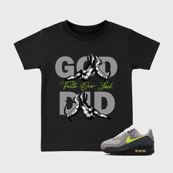 Sneaker match tees – Sneaker Tees To Match Air Max 90 Neon Yellow Shoes – God Did Kids T-Shirt Black 1