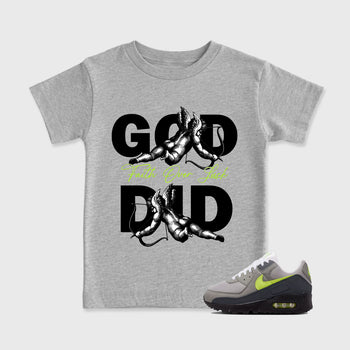 Sneaker match tees – Sneaker Tees To Match Air Max 90 Neon Yellow Shoes – God Did Kids T-Shirt Heather Grey 1