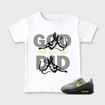 Sneaker match tees – Sneaker Tees To Match Air Max 90 Neon Yellow Shoes – God Did Kids T-Shirt White 1