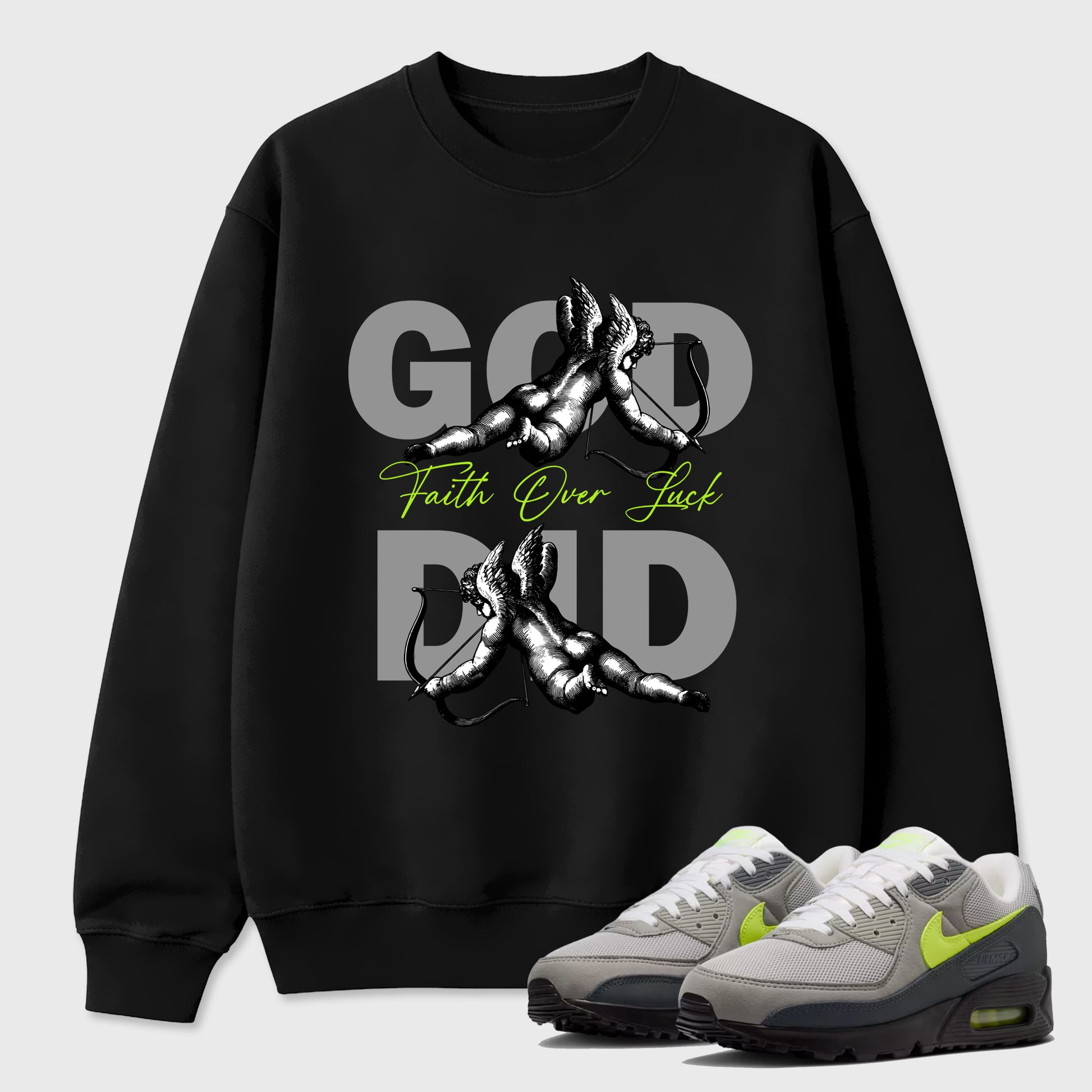 Sneaker match tees – Sneaker Tees To Match Air Max 90 Neon Yellow Shoes – God Did Tee Black 1