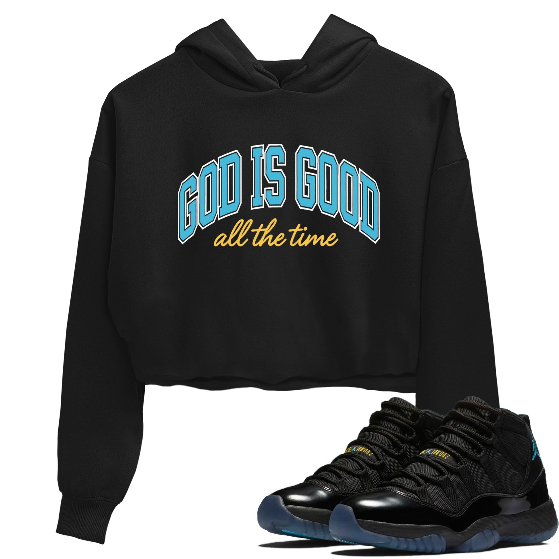 Sneaker Threads – Sneaker Tees To Match Air Jordan 11 Retro Gamma – God Is Good Crop Tee Black 1. Perfect for Jordan releases 2025 colorways.
