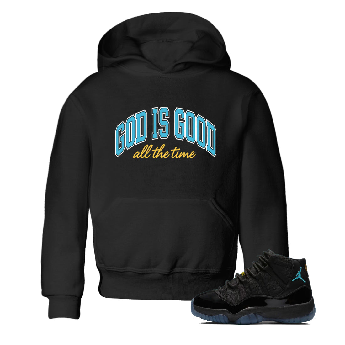 Sneaker Threads – Sneaker Tees To Match Air Jordan 11 Retro Gamma – God Is Good Youth Graphic Tee Black 1. Perfect for Jordan releases 2025 colorways.
