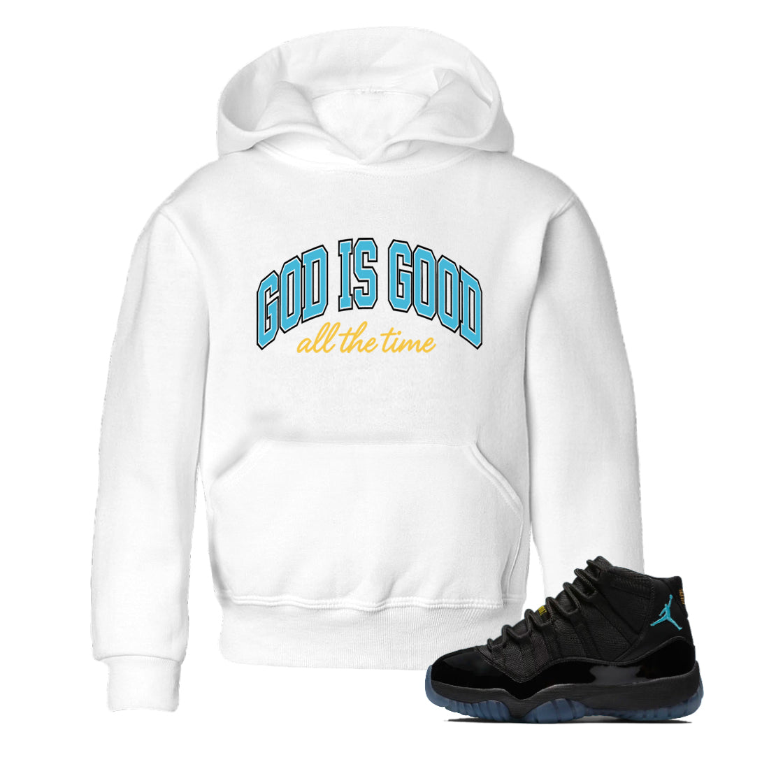 Sneaker Threads – Sneaker Tees To Match Air Jordan 11 Retro Gamma – God Is Good Youth Graphic Tee White 1. Perfect for Jordan releases 2025 colorways.
