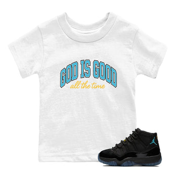 Sneaker Threads – Sneaker Tees To Match Air Jordan 11 Retro Gamma – God Is Good Youth Graphic Tee White 1. Perfect for Jordan releases 2025 colorways.