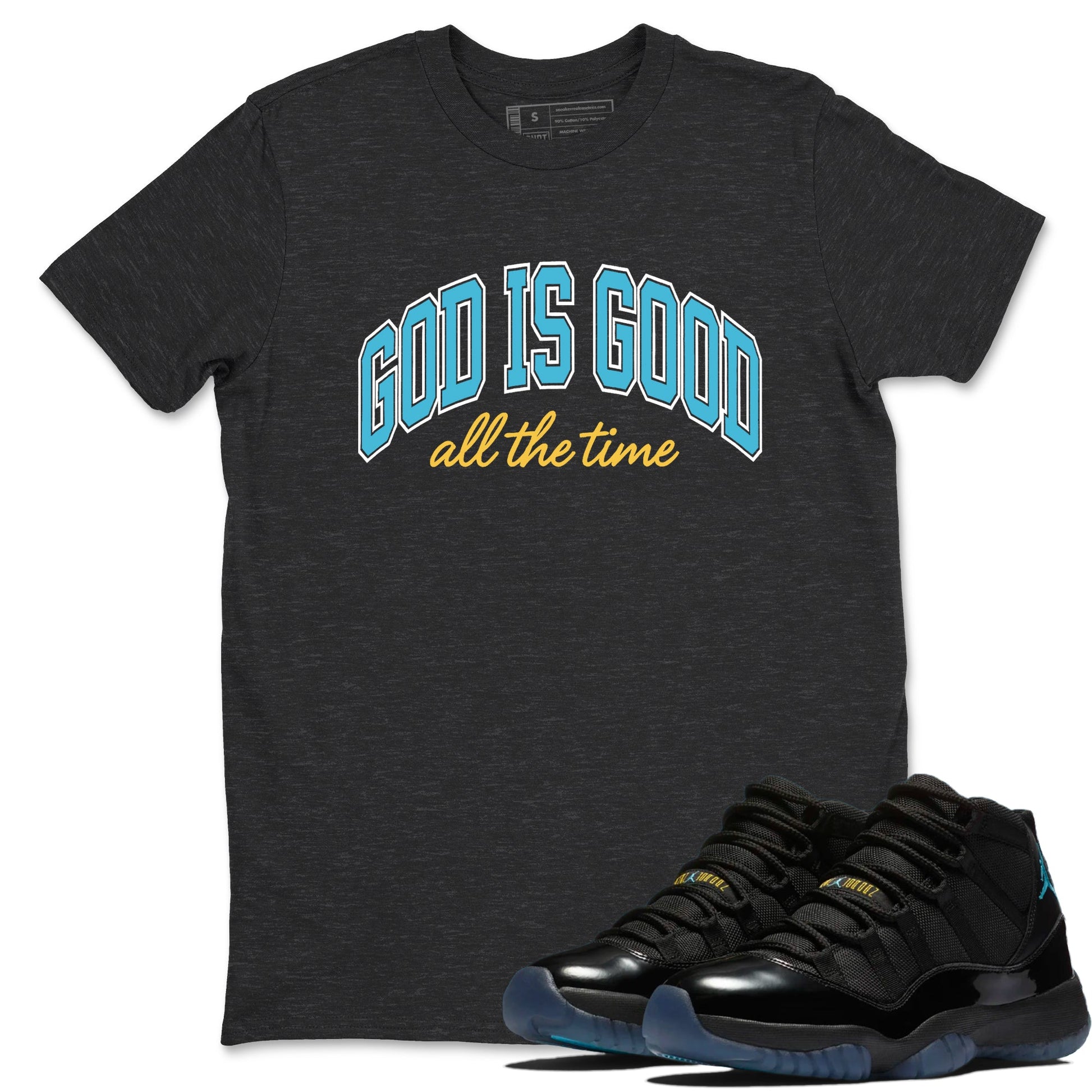 Sneaker Threads – Sneaker Tees To Match Air Jordan 11 Retro Gamma – God Is Good Graphic Tee Charcoal Heather 1. Perfect for Jordan releases 2025 colorways.