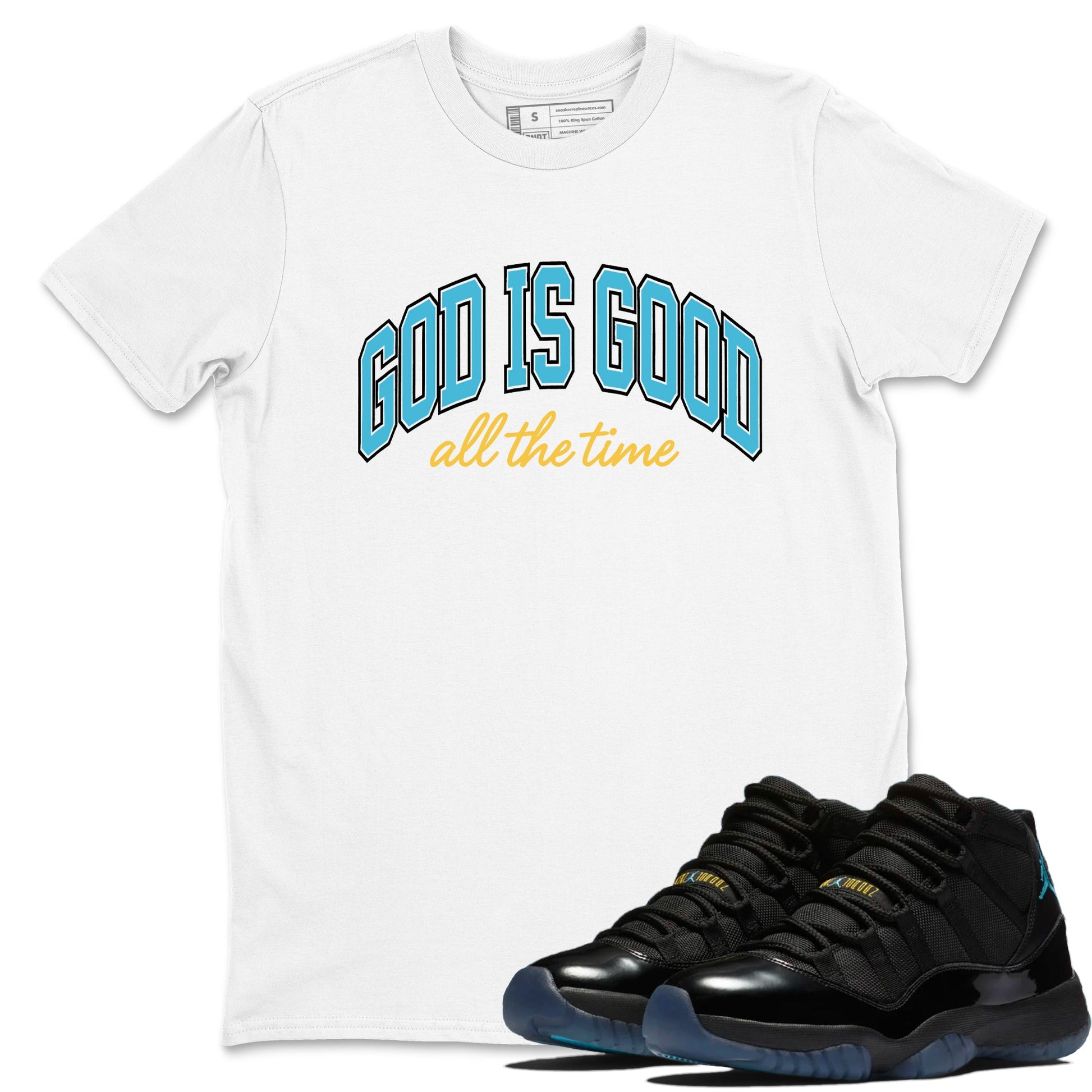 Sneaker Threads – Sneaker Tees To Match Air Jordan 11 Retro Gamma – God Is Good Graphic Tee White 1. Perfect for Jordan releases 2025 colorways.